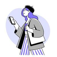 ilustración de mujer personaje con teléfono vector