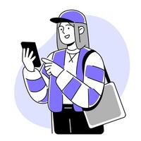 illustration of woman character with phone vector