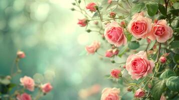 AI generated beautiful background with pink roses photo