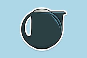 Round Shape Tea Kettle sticker design vector illustration. Kitchen interior object icon concept. Kitchen Kettle with closed lid sticker design with shadow.