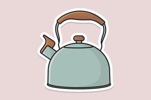 redondo forma té tetera pegatina diseño vector ilustración. cocina interior objeto icono concepto. cocina tetera con cerrado tapa pegatina diseño con sombra.
