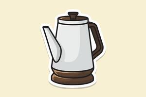 Beautiful White Tea Kettle sticker design vector illustration. Kitchen interior object icon concept. Morning Tea Teapot with closed lid sticker design with shadow.