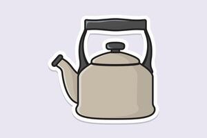 Clay Tea Kettle sticker design vector illustration. Kitchen interior object icon concept. Kitchen Teapot with closed lid sticker design with shadow.