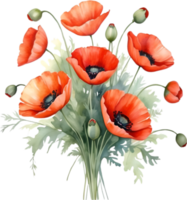 AI generated Watercolor painting of poppy flowers. png