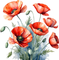 AI generated Watercolor painting of poppy flowers. png