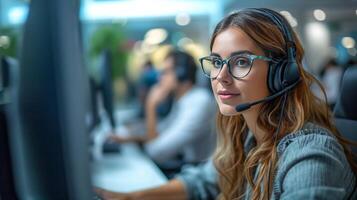 AI generated A Customer Support Representative Assisting Customers on Their Desktop Computer in an Office Setting photo