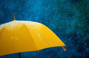 AI generated yellow umbrella on a rainy day photo