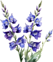 AI generated Watercolor painting of a larkspur flower. png