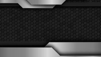 The dark background consists of reflective metallic lines. hexagonal metal texture background vector