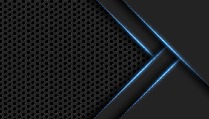 3d black circle grid background with blue neon lights