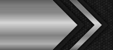 The dark background consists of reflective metallic lines. hexagonal metal texture background vector