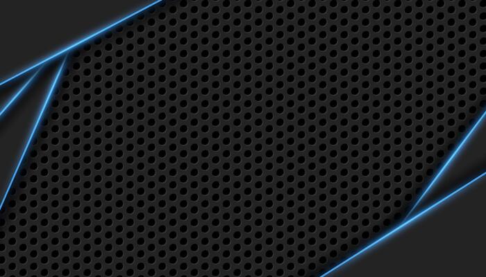 3d black circle grid background with blue neon lights
