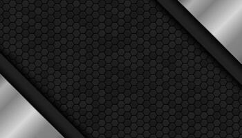 The dark background consists of reflective metallic lines. hexagonal metal texture background vector