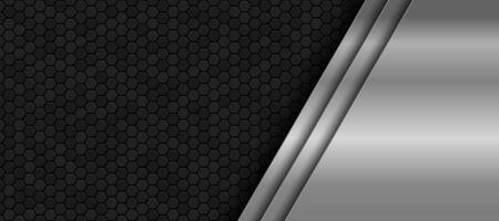 The dark background consists of reflective metallic lines. hexagonal metal texture background vector