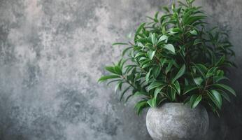 AI generated a pot of green plants against a concrete wall photo