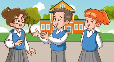 students talking to each other at school cartoon vector