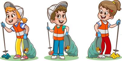 Children clean the environment from garbage vector