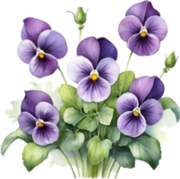 AI generated Watercolor painting of a Violet  Viola Sororia flower. png