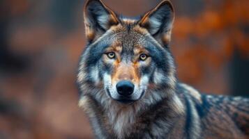 ai generado lobo en otoño bosque foto