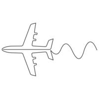 Continuous single line art drawing of airplane icon vector