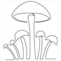 Mushroom continuous single line art drawing plants concept outline vector