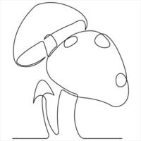 Mushroom continuous single line art drawing plants concept outline vector