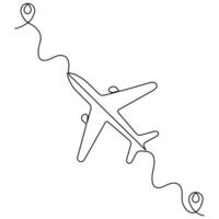 Continuous single line art drawing of airplane icon vector
