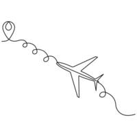 Continuous single line art drawing of airplane icon vector