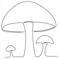 Mushroom continuous single line art drawing plants concept outline vector