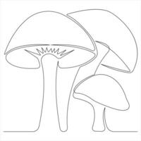 Mushroom continuous single line art drawing plants concept outline vector