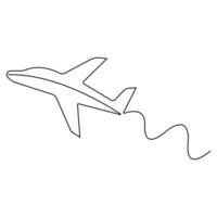 Continuous single line art drawing of airplane icon vector