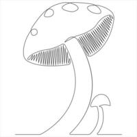 Mushroom continuous single line art drawing plants concept outline vector