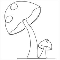 Mushroom continuous single line art drawing plants concept outline vector