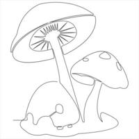 Mushroom continuous single line art drawing plants concept outline vector