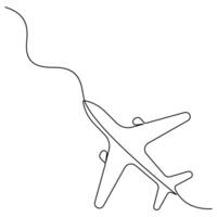 Continuous single line art drawing of airplane icon vector