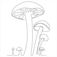 Mushroom continuous single line art drawing plants concept outline vector