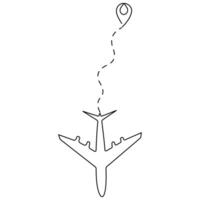 Continuous single line art drawing of airplane icon vector