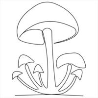Mushroom continuous single line art drawing plants concept outline vector