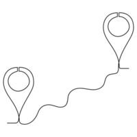 Continuous single line art drawing of Location and path pointers outline vector