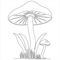 Mushroom continuous single line art drawing plants concept outline vector