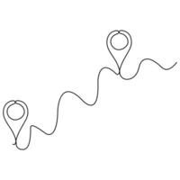 Continuous single line art drawing of Location and path pointers outline vector