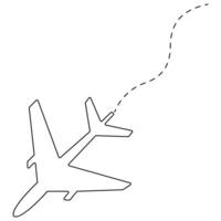 Continuous single line art drawing of airplane icon vector