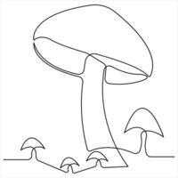 Mushroom continuous single line art drawing plants concept outline vector