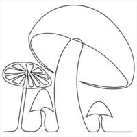 Mushroom continuous single line art drawing plants concept outline vector