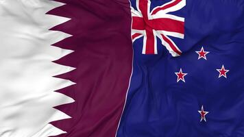 Qatar and New Zealand Flags Together Seamless Looping Background, Looped Bump Texture Cloth Waving Slow Motion, 3D Rendering video