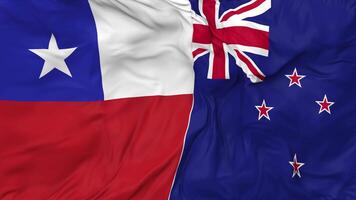 Chile and New Zealand Flags Together Seamless Looping Background, Looped Bump Texture Cloth Waving Slow Motion, 3D Rendering video