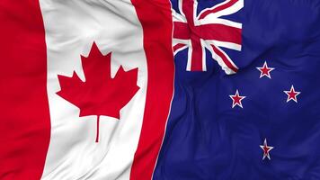 Canada and New Zealand Flags Together Seamless Looping Background, Looped Bump Texture Cloth Waving Slow Motion, 3D Rendering video