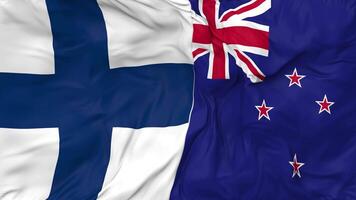 Finland and New Zealand Flags Together Seamless Looping Background, Looped Bump Texture Cloth Waving Slow Motion, 3D Rendering video