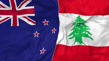 Lebanon and New Zealand Flags Together Seamless Looping Background, Looped Bump Texture Cloth Waving Slow Motion, 3D Rendering video