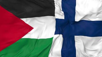 Palestine and Finland Flags Together Seamless Looping Background, Looped Bump Texture Cloth Waving Slow Motion, 3D Rendering video